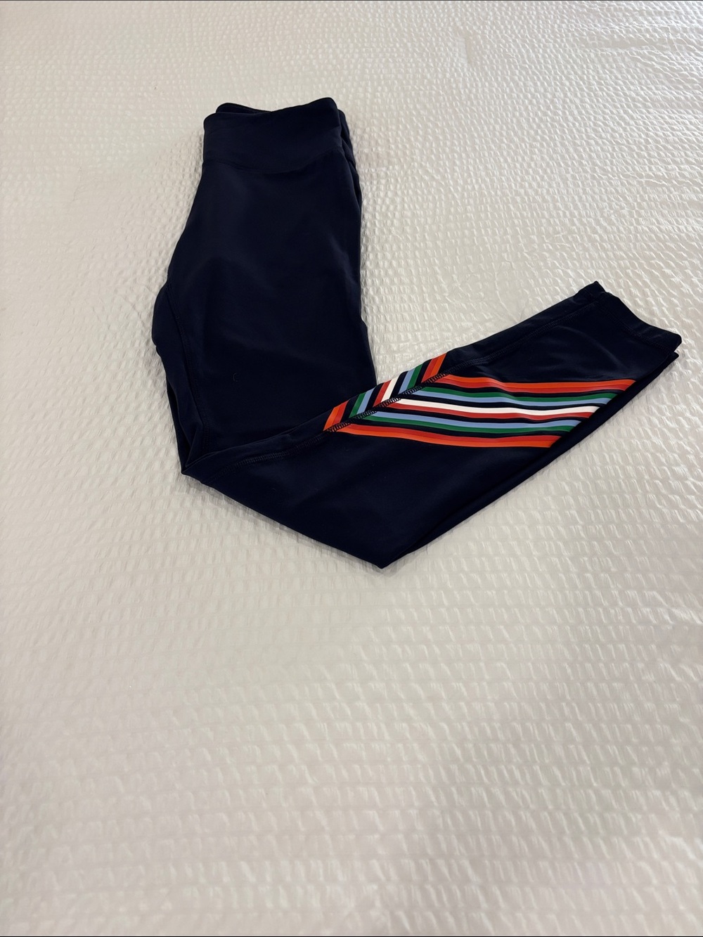 NWOT‎ TORY BURCH SPORT Navy blue Leggings with Multi-Color Chevron Stripe